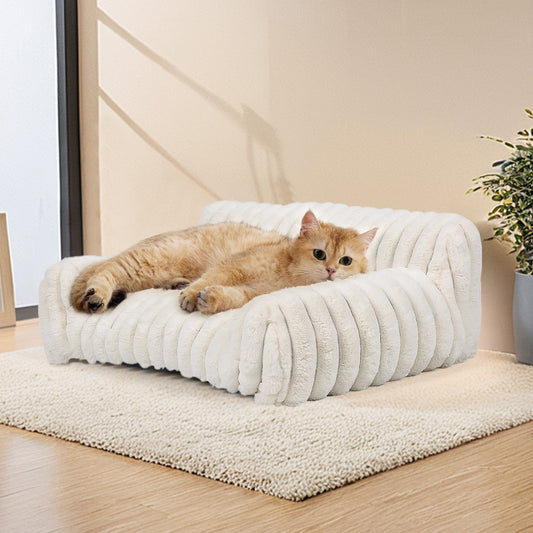 Plush Pet Sofa Bed with Ribbed Fabric for Cats & Small Dogs