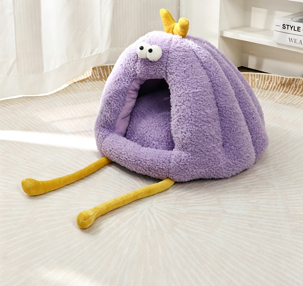 Monster-Shaped Plush Pet Cave Bed for Cats & Small Dogs, Washable