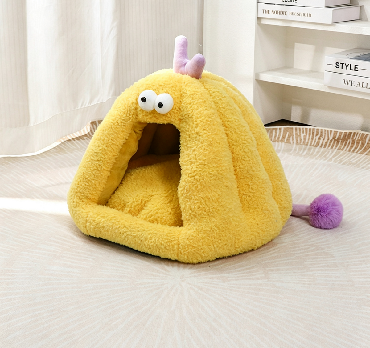 Monster-Shaped Plush Pet Cave Bed for Cats & Small Dogs, Washable