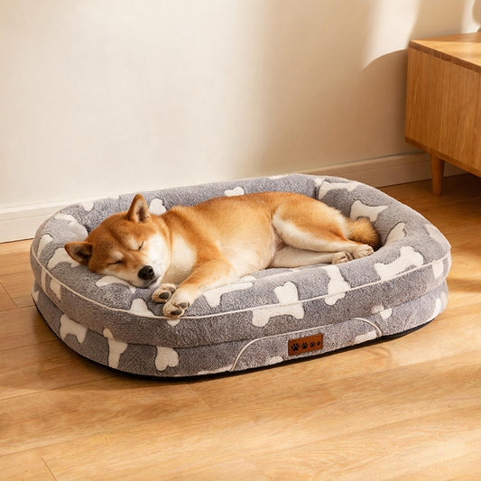 Plush Rectangular Pet Bed for Medium & Large Dogs, Machine Washable