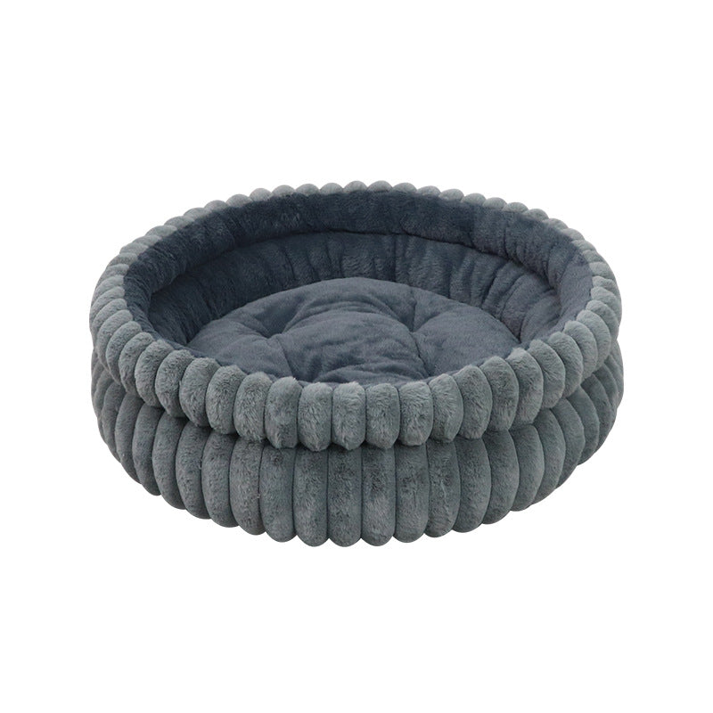 Round Plush Calming Dog & Cat Bed with Raised Rim, Machine Washable