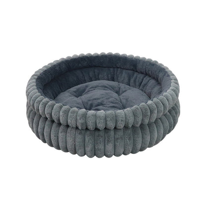 Round Plush Calming Dog & Cat Bed with Raised Rim, Machine Washable
