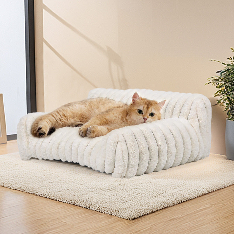 Plush Pet Sofa Bed with Ribbed Fabric for Cats & Small Dogs
