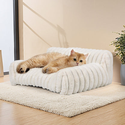 Plush Pet Sofa Bed with Ribbed Fabric for Cats & Small Dogs
