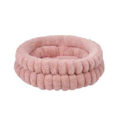 Round Plush Calming Dog & Cat Bed with Raised Rim, Machine Washable