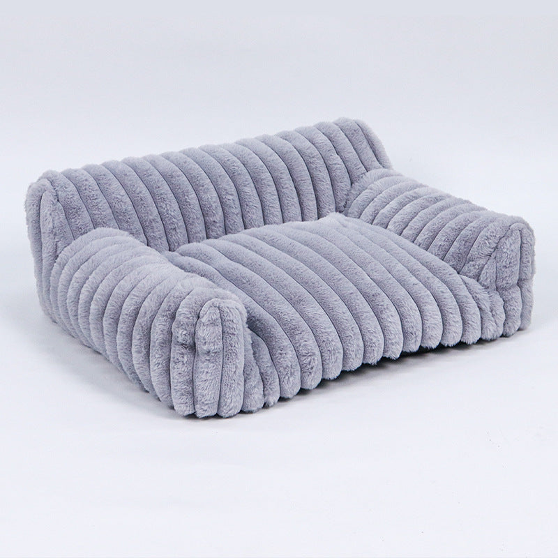 Plush Pet Sofa Bed with Ribbed Fabric for Cats & Small Dogs