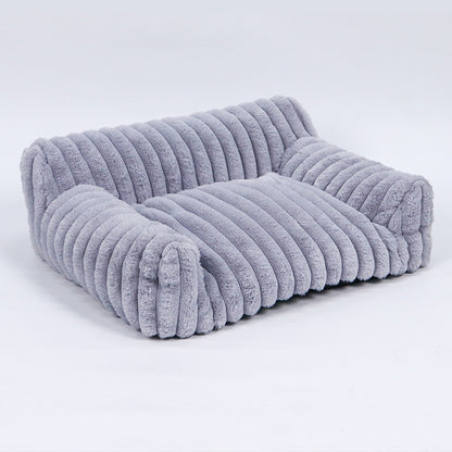 Plush Pet Sofa Bed with Ribbed Fabric for Cats & Small Dogs