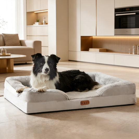Orthopedic Memory Foam Dog Bed with Raised Bolsters
