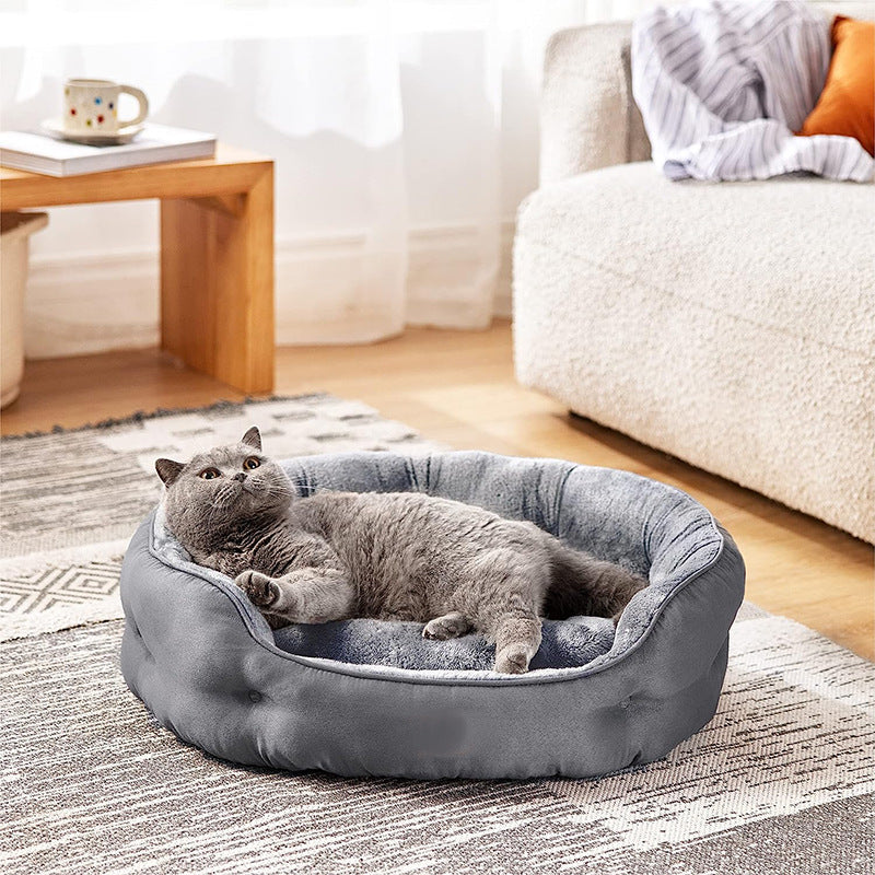 Plush Rectangular Bolster Pet Bed for Cats & Small Dogs, Machine Washable