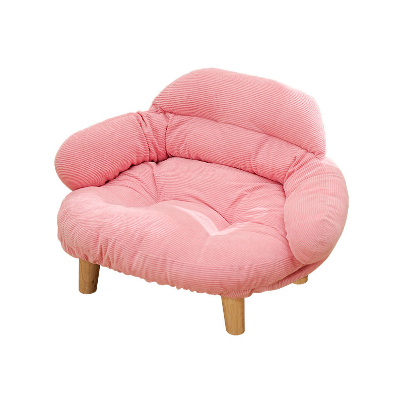 Elevated Plush Pet Sofa Bed with Wooden Legs for Cats & Small Dogs