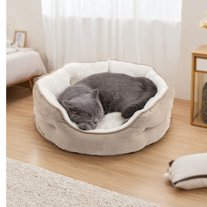 Plush Rectangular Bolster Pet Bed for Cats & Small Dogs, Machine Washable
